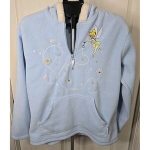 Vintage Disney Tinkerbell Blue Fleece QuarterZip Pullover Hoodie Women's Medium